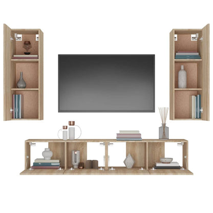 TV Cabinet Set Engineered Wood 4 pcs Sonoma oak