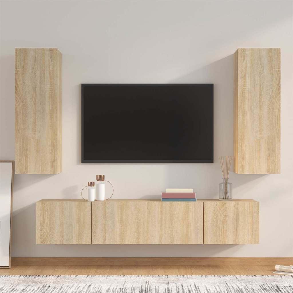 TV Cabinet Set Engineered Wood 4 pcs Sonoma oak