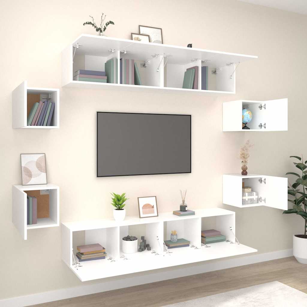 vidaXL 8 Piece TV Cabinet Set White Engineered Wood 3