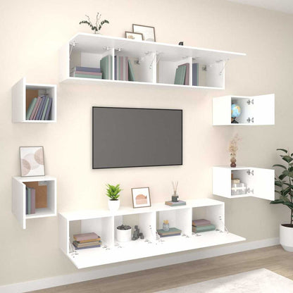 vidaXL 8 Piece TV Cabinet Set White Engineered Wood 3