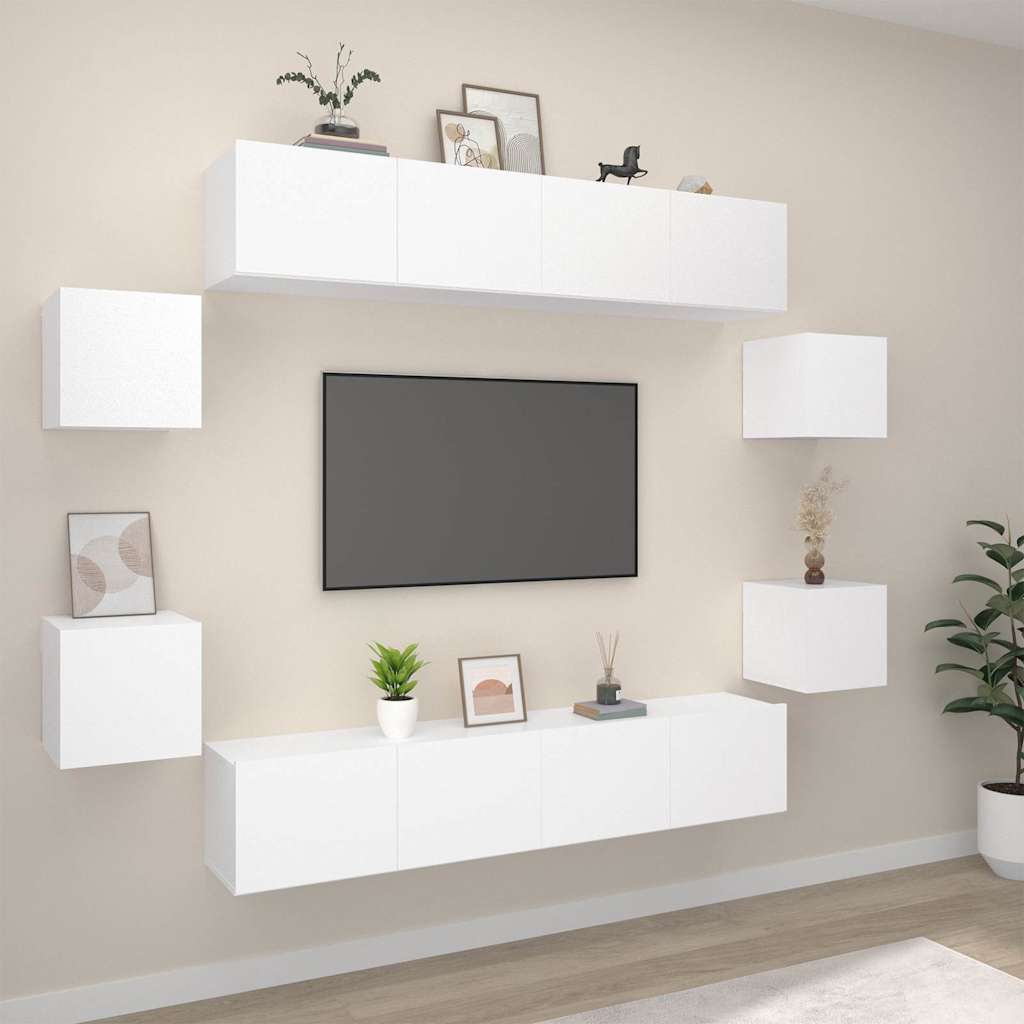 vidaXL 8 Piece TV Cabinet Set White Engineered Wood 1