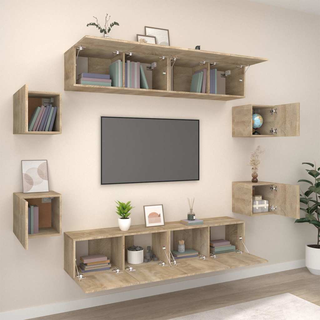 vidaXL 8 Piece TV Cabinet Set Sonoma Oak Engineered Wood 3