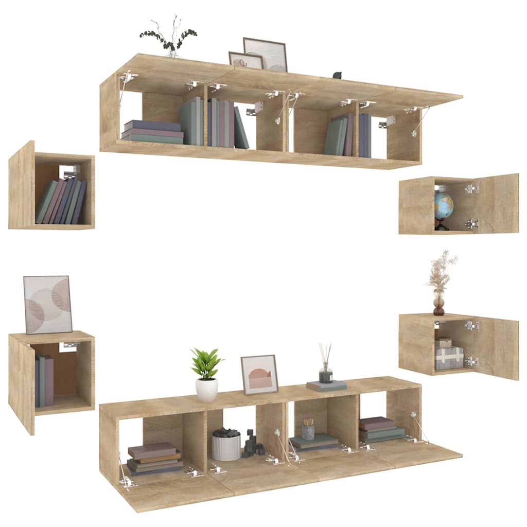 TV Cabinet Set Engineered Wood 8 Width 80 cm Sonoma oak