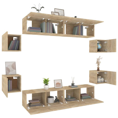 TV Cabinet Set Engineered Wood 8 Width 80 cm Sonoma oak