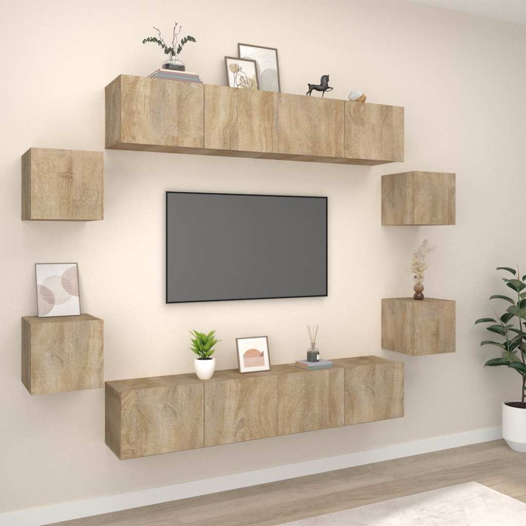 vidaXL 8 Piece TV Cabinet Set Sonoma Oak Engineered Wood 1