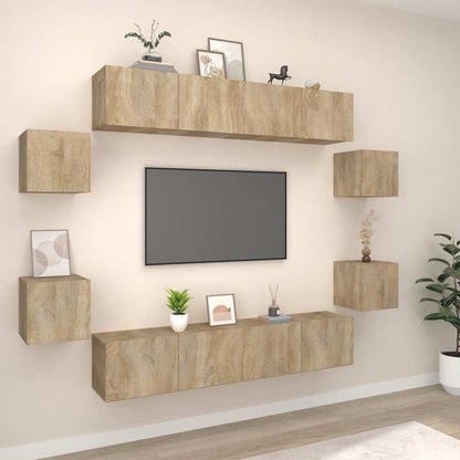 vidaXL 8 Piece TV Cabinet Set Sonoma Oak Engineered Wood 1