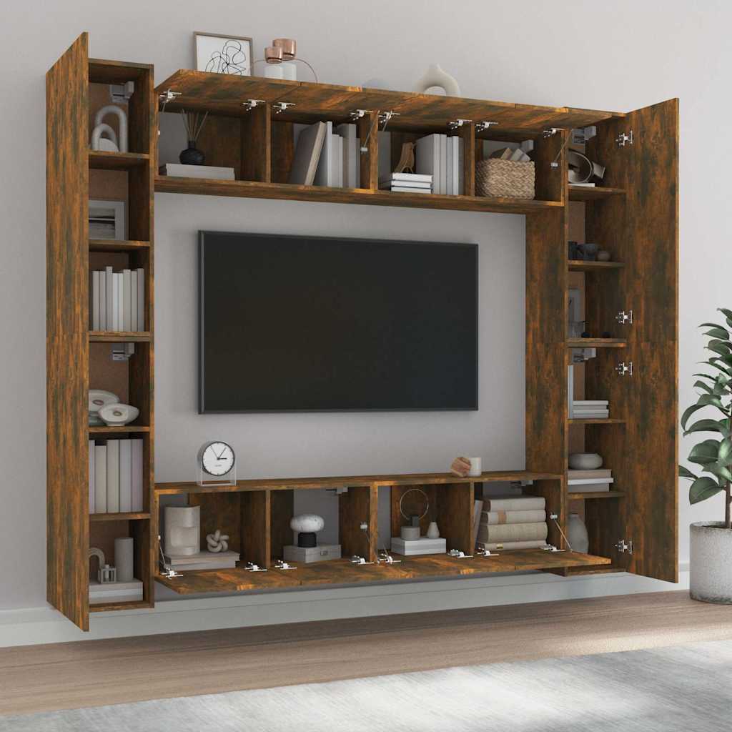 vidaXL 8 Piece TV Cabinet Set Smoked Oak Engineered Wood 3
