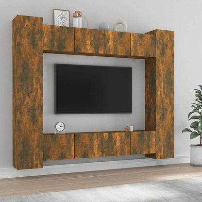 vidaXL 8 Piece TV Cabinet Set Smoked Oak Engineered Wood 1