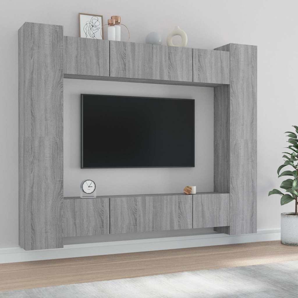 vidaXL 8 Piece TV Cabinet Set Grey Sonoma Engineered Wood 1