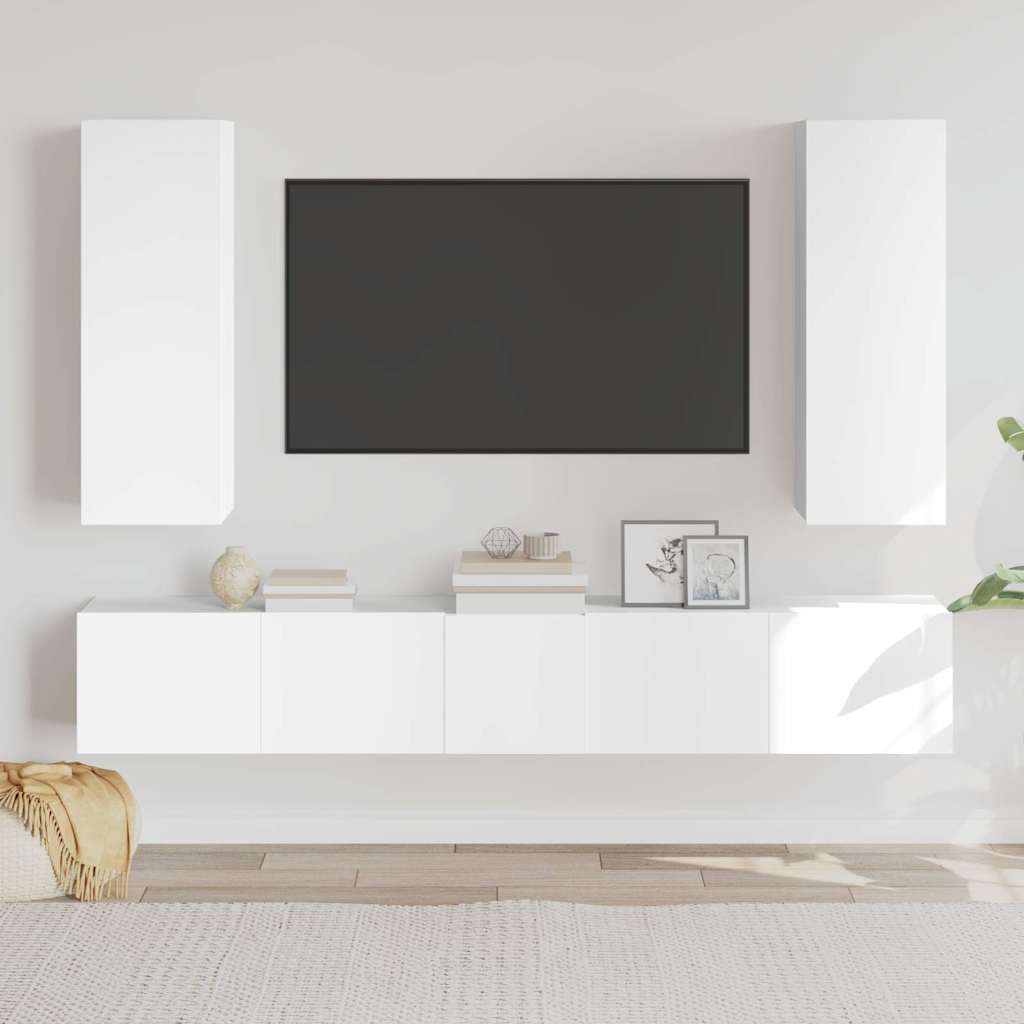 vidaXL 5 Piece TV Cabinet Set White Engineered Wood 1