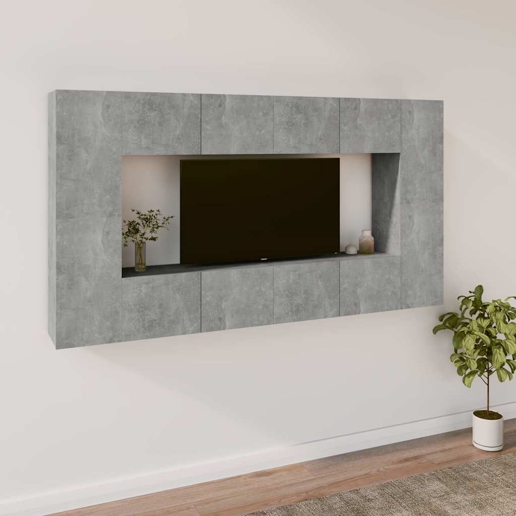 vidaXL 8 Piece TV Cabinet Set Concrete Grey Engineered Wood 1
