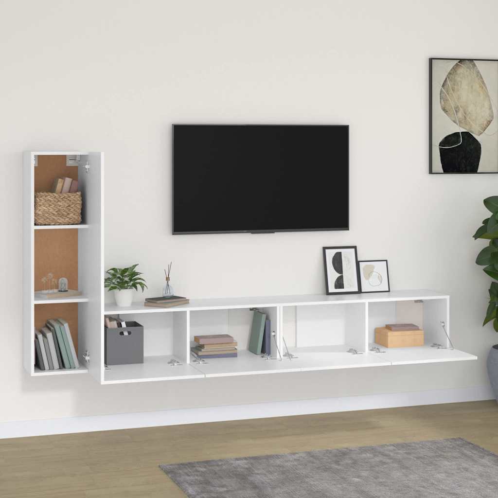 vidaXL 3 Piece TV Cabinet Set White Engineered Wood 3