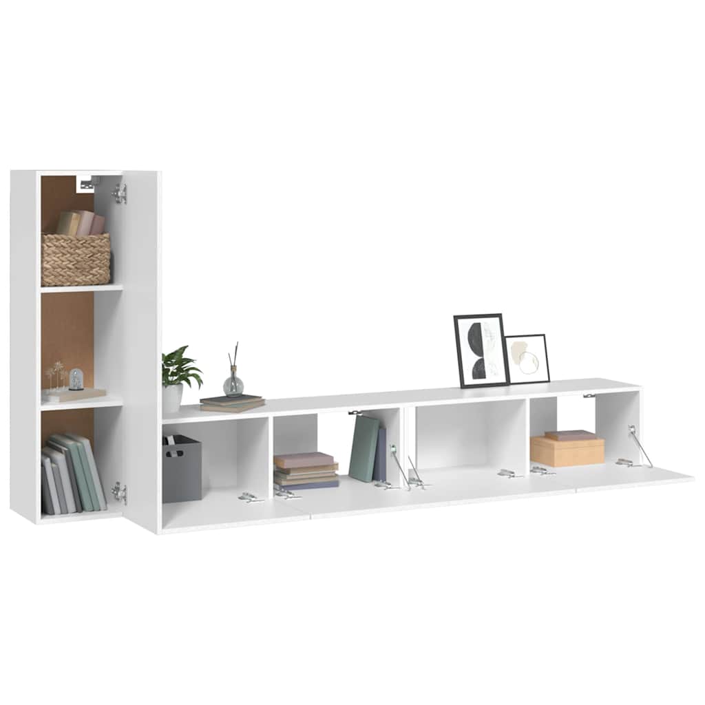4 Piece TV Cabinet Set Engineered Wood White