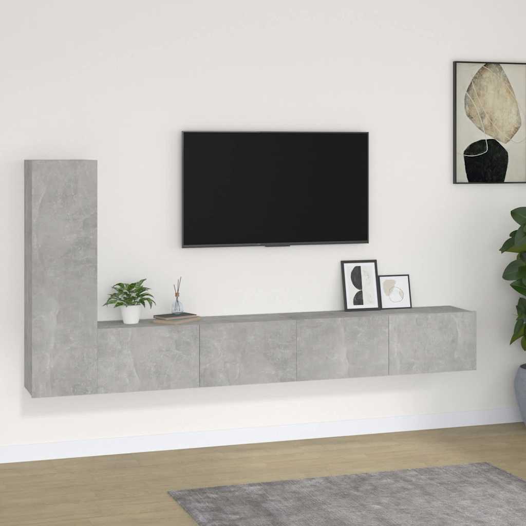 4 Piece TV Cabinet Set Engineered Wood Concrete grey