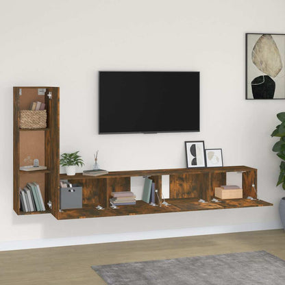 vidaXL 3 Piece TV Cabinet Set Smoked Oak Engineered Wood 4