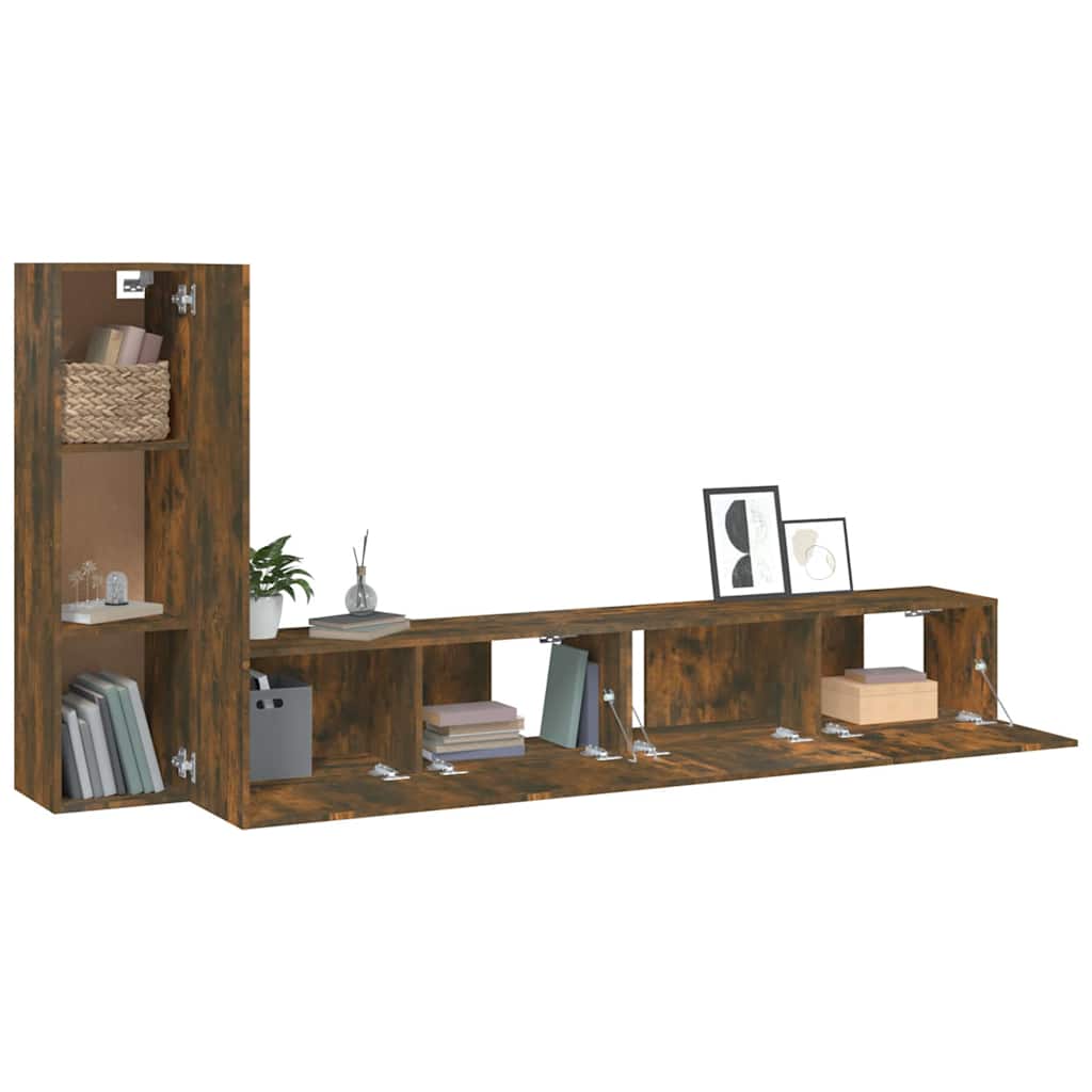 vidaXL 3 Piece TV Cabinet Set Smoked Oak Engineered Wood 3