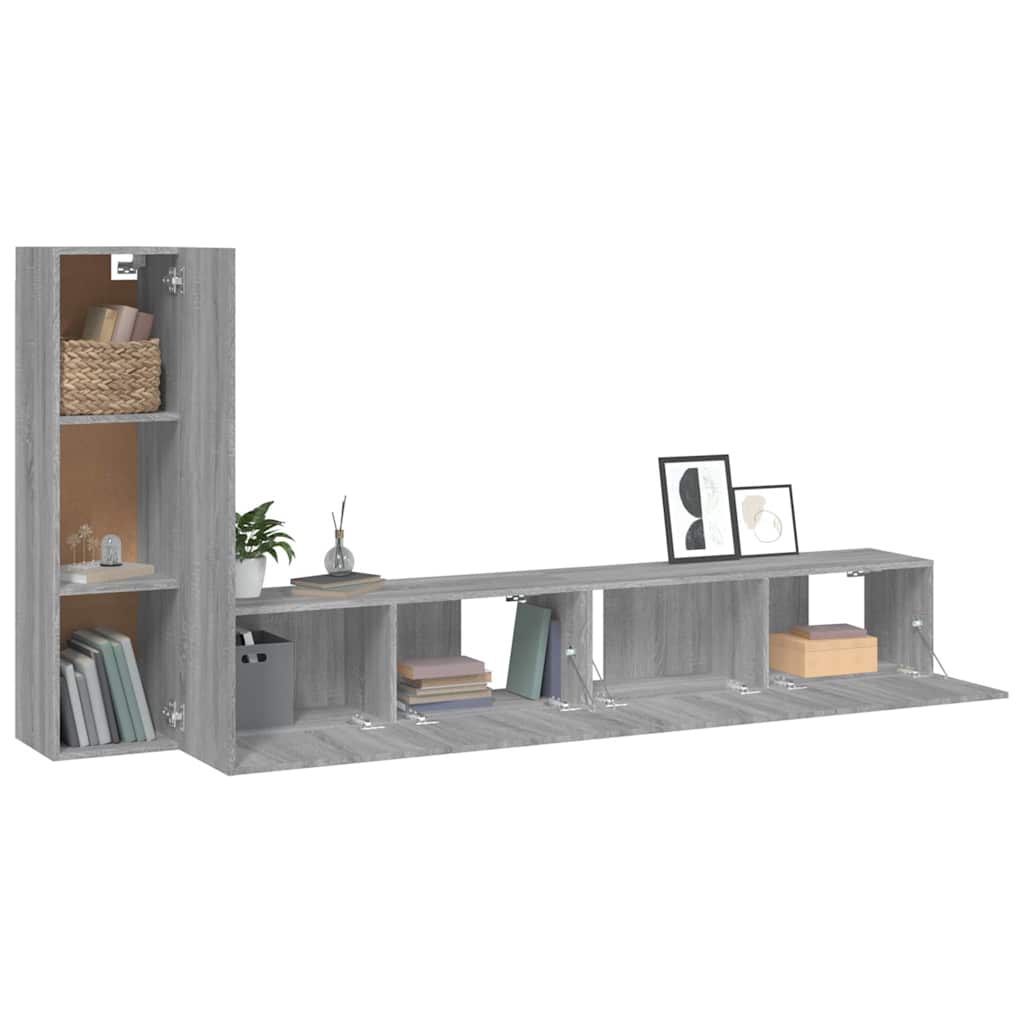 4 Piece TV Cabinet Set Engineered Wood Grey sonoma