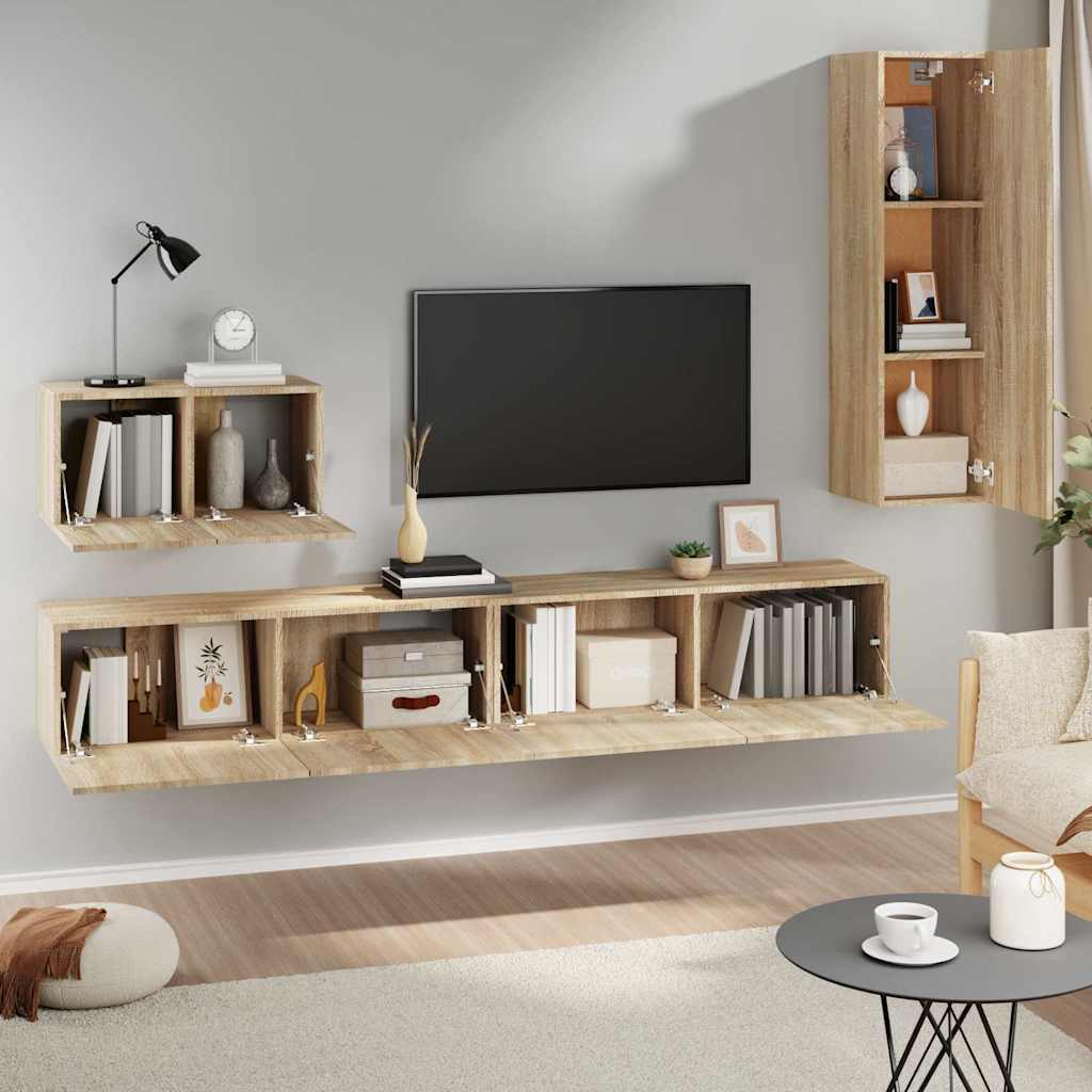vidaXL 4 Piece TV Cabinet Set Sonoma Oak Engineered Wood 3