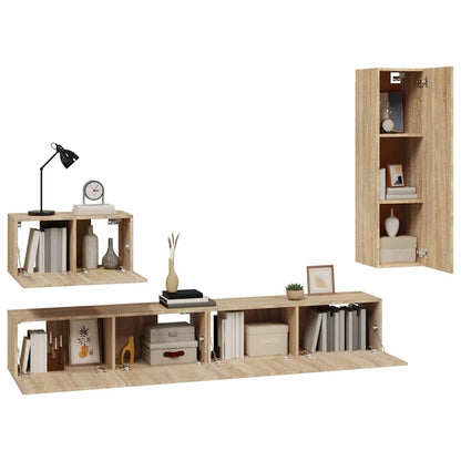 vidaXL 4 Piece TV Cabinet Set Sonoma Oak Engineered Wood 4