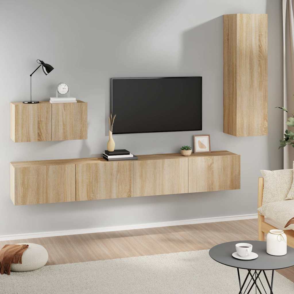 vidaXL 4 Piece TV Cabinet Set Sonoma Oak Engineered Wood 1