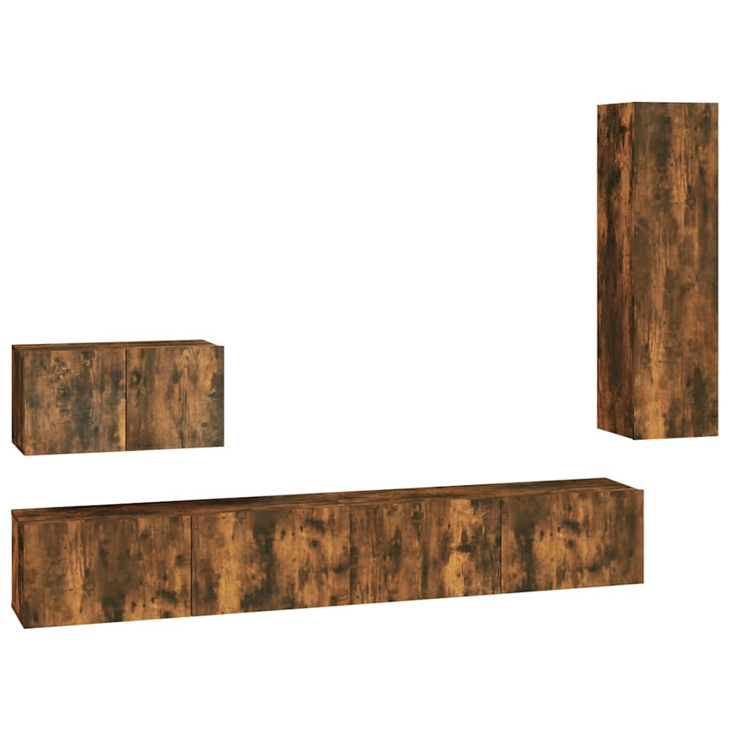 4 Piece TV Cabinet Set Engineered Wood Height 110 cm Smoked oak