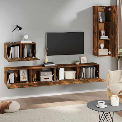 vidaXL 4 Piece TV Cabinet Set Smoked Oak Engineered Wood 3