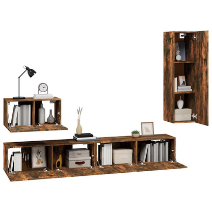 vidaXL 4 Piece TV Cabinet Set Smoked Oak Engineered Wood 4