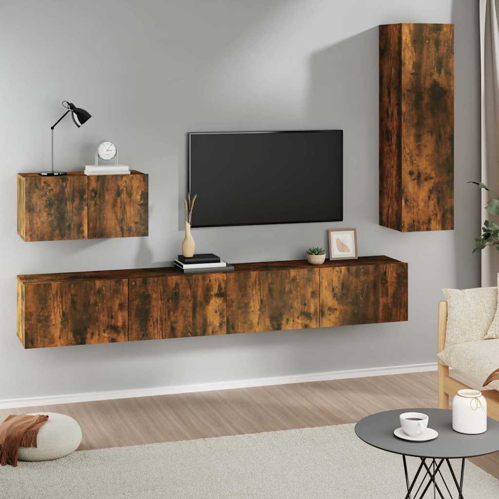 vidaXL 4 Piece TV Cabinet Set Smoked Oak Engineered Wood 1