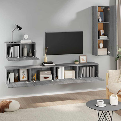 vidaXL 4 Piece TV Cabinet Set Grey Sonoma Engineered Wood 3