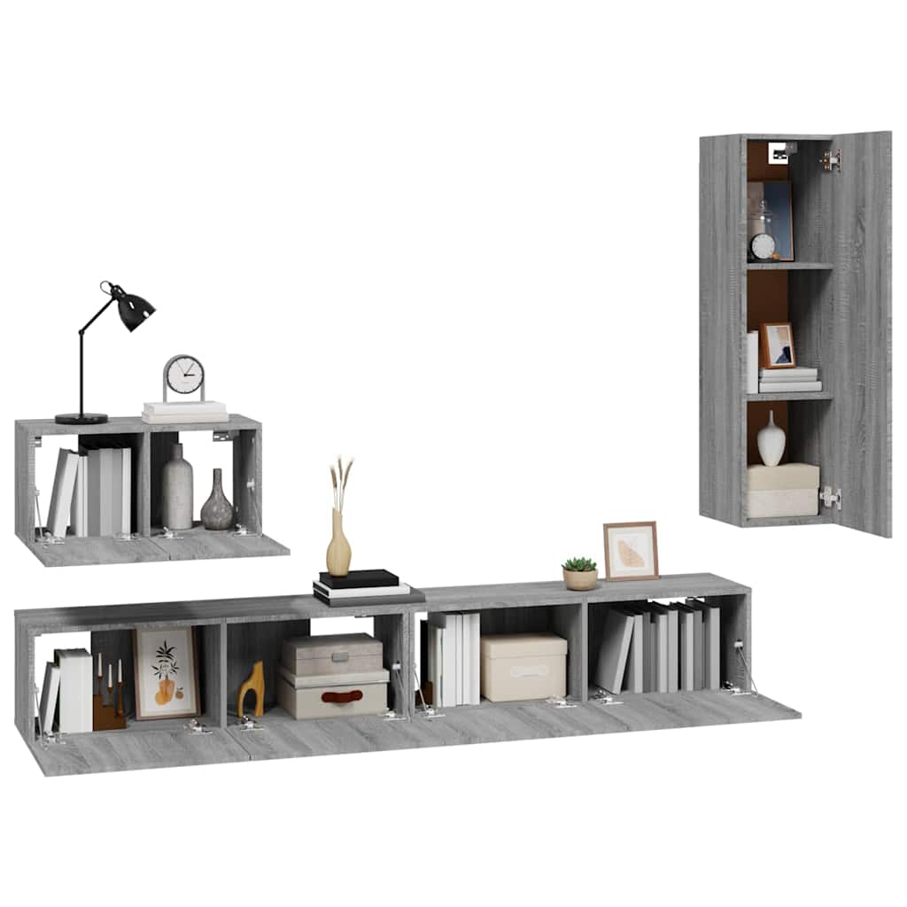 vidaXL 4 Piece TV Cabinet Set Grey Sonoma Engineered Wood 4