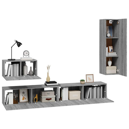 vidaXL 4 Piece TV Cabinet Set Grey Sonoma Engineered Wood 4