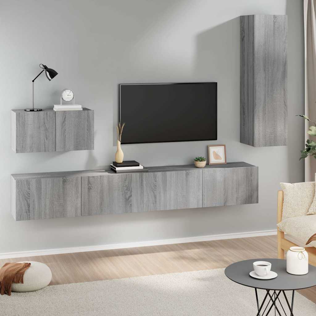 vidaXL 4 Piece TV Cabinet Set Grey Sonoma Engineered Wood 1