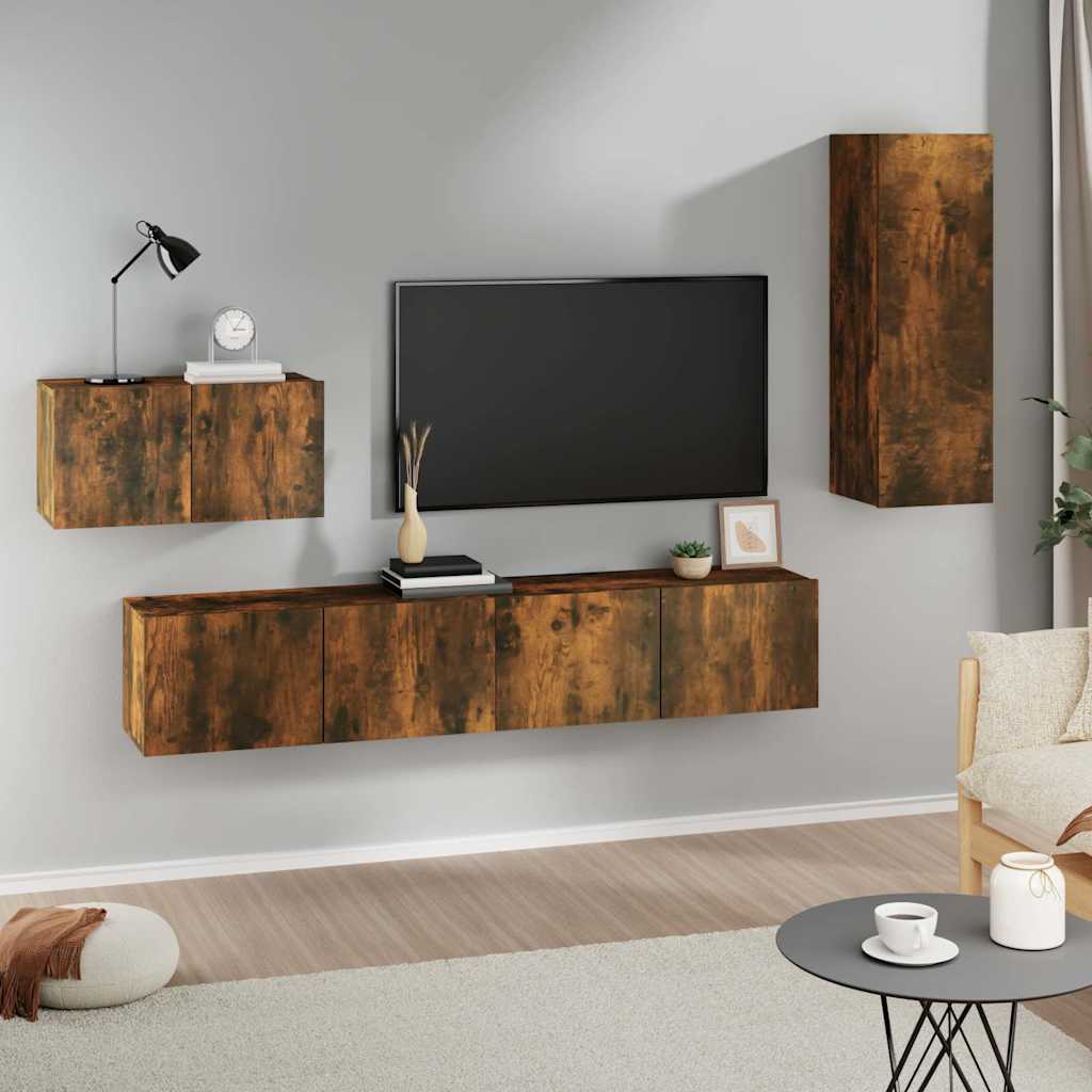 4 Piece TV Cabinet Set Engineered Wood Height 90 cm Smoked oak