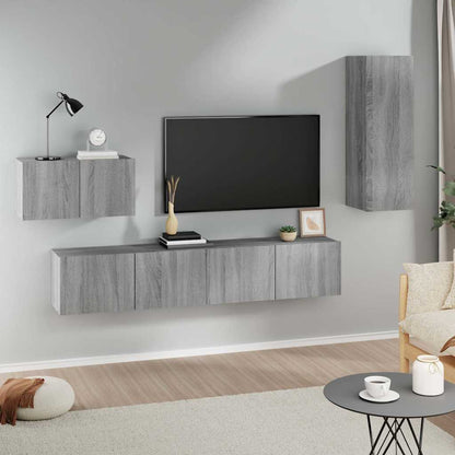 4 Piece TV Cabinet Set Engineered Wood Height 90 cm Grey sonoma