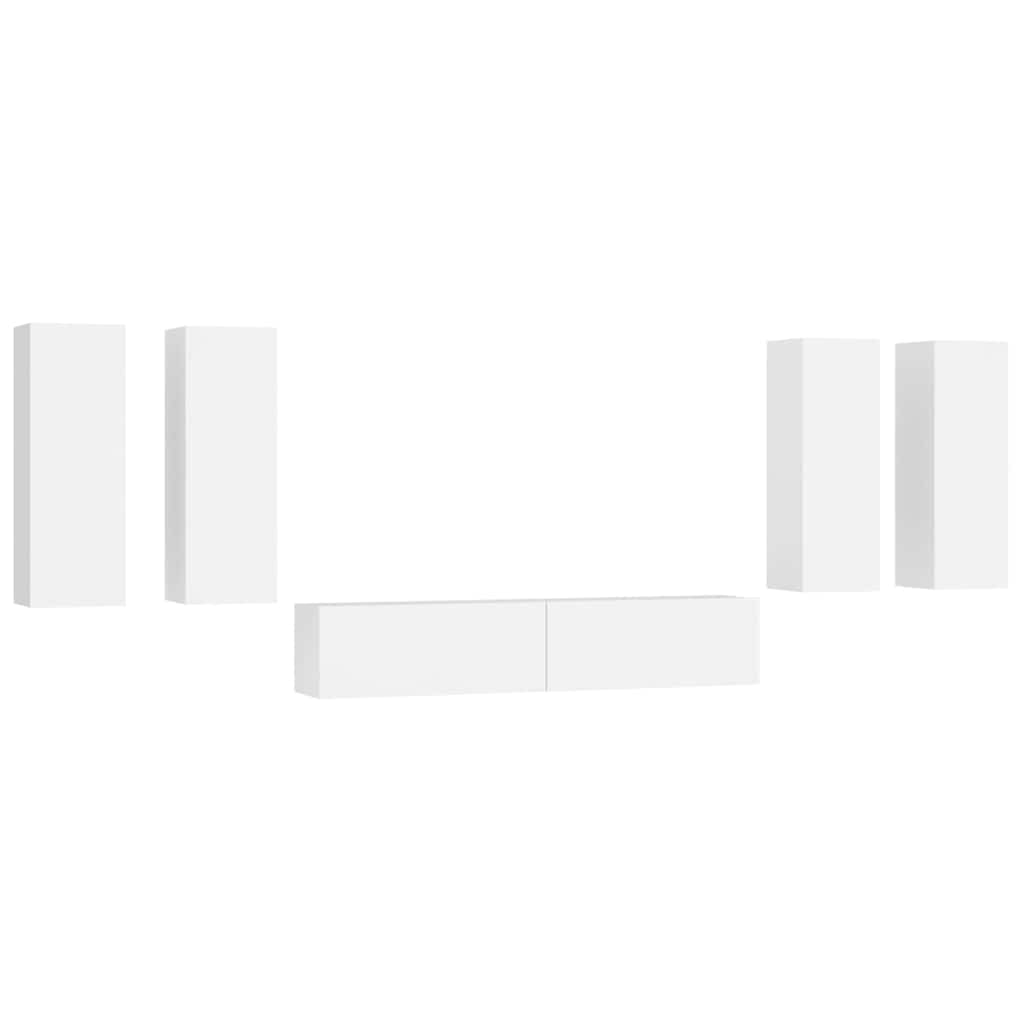 vidaXL 6 Piece TV Cabinet Set White Engineered Wood 2