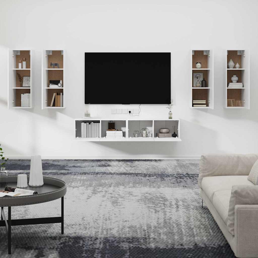 vidaXL 6 Piece TV Cabinet Set White Engineered Wood 3