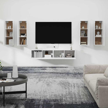 vidaXL 6 Piece TV Cabinet Set White Engineered Wood 3