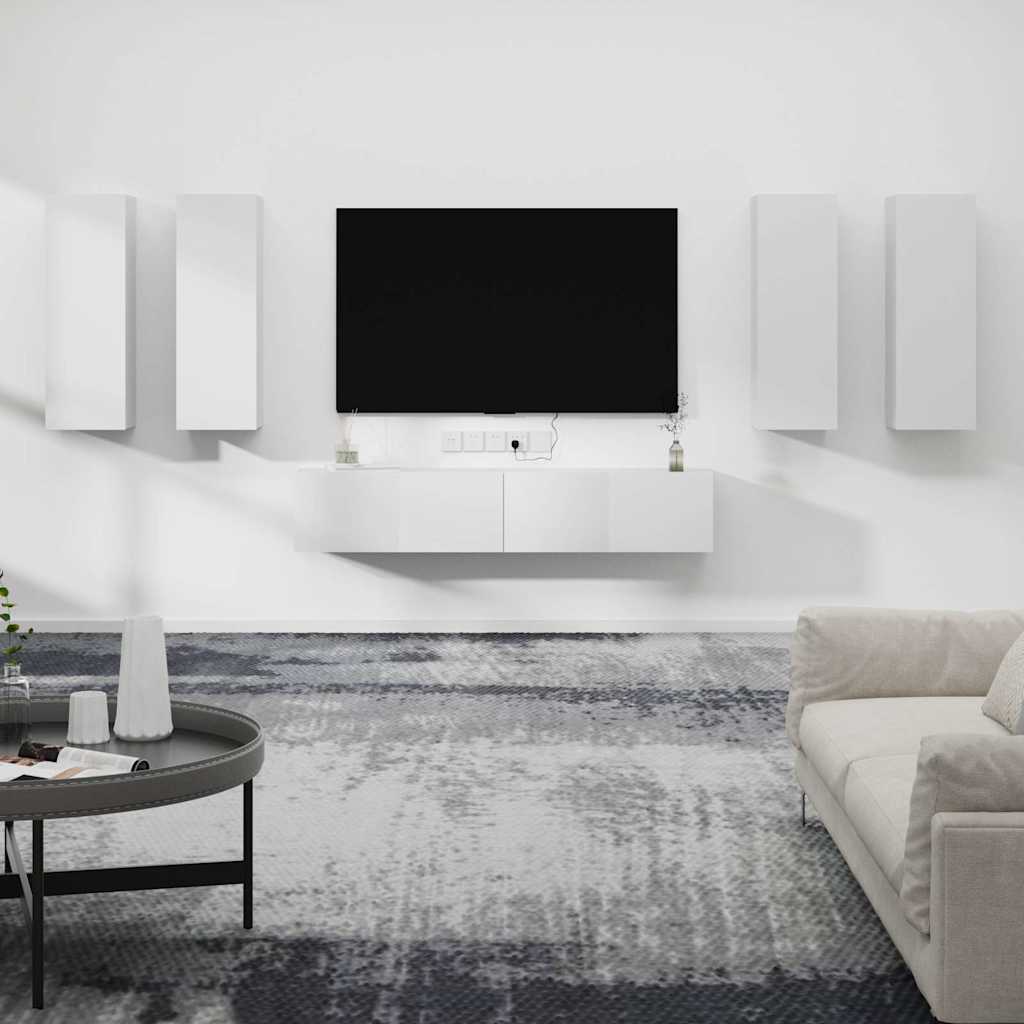 vidaXL 6 Piece TV Cabinet Set White Engineered Wood 1