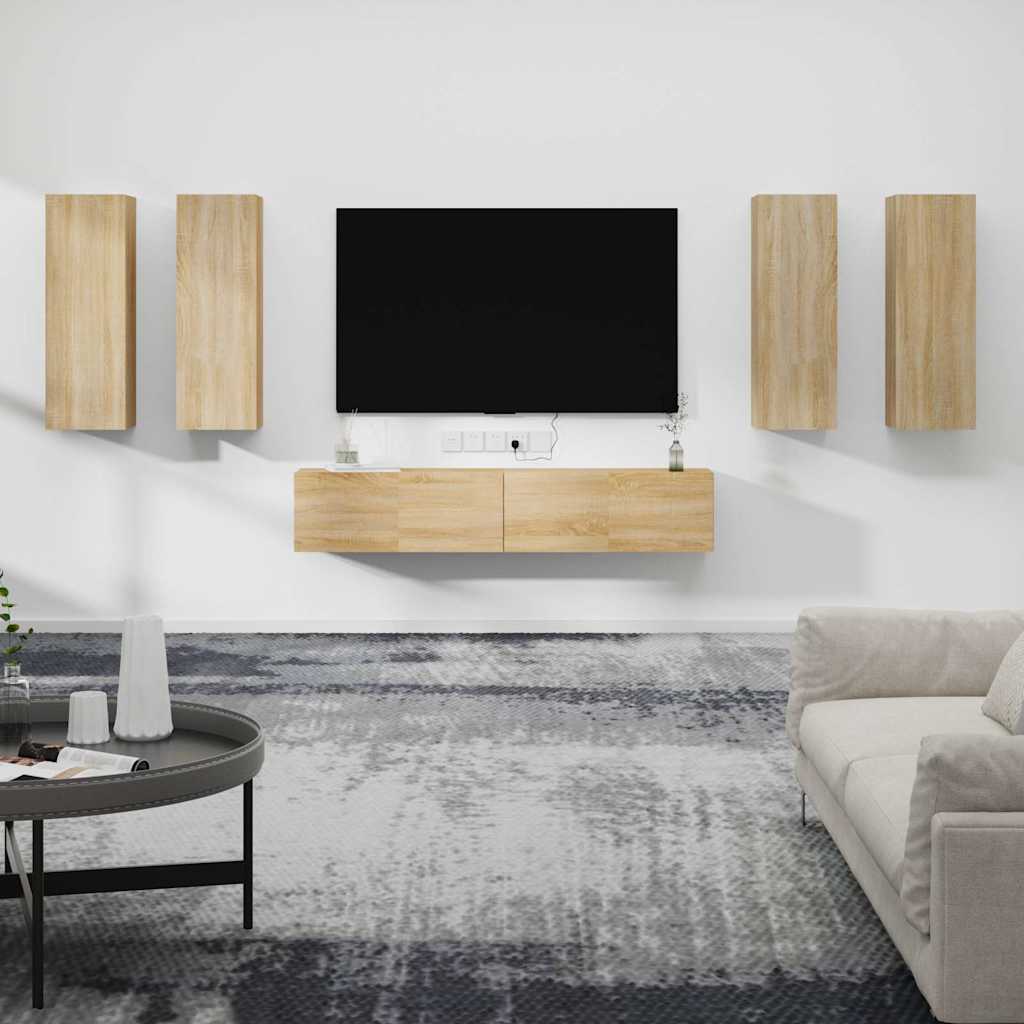 6 Piece TV Cabinet Set Engineered Wood Sonoma oak