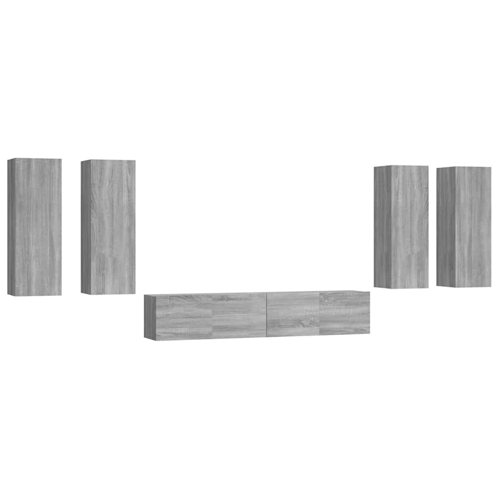 6 Piece TV Cabinet Set Engineered Wood Grey sonoma