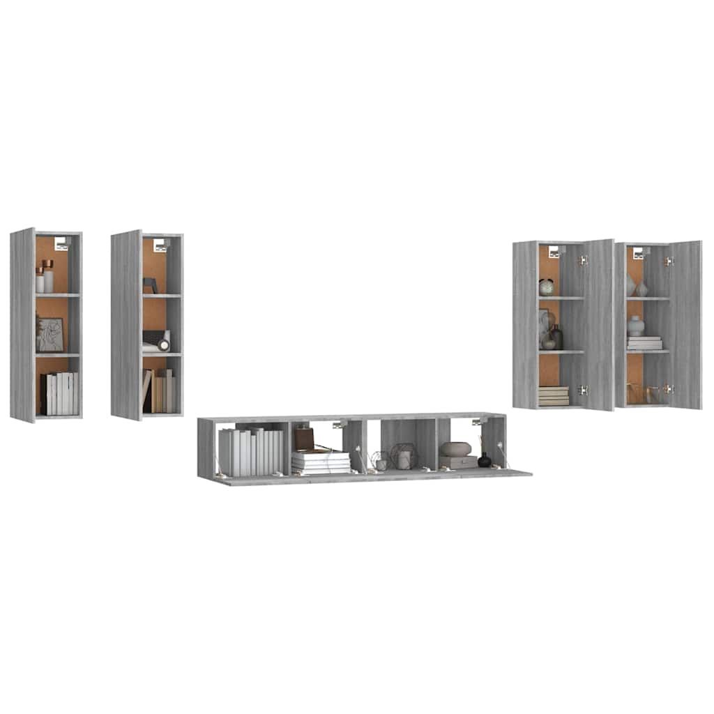 6 Piece TV Cabinet Set Engineered Wood Grey sonoma