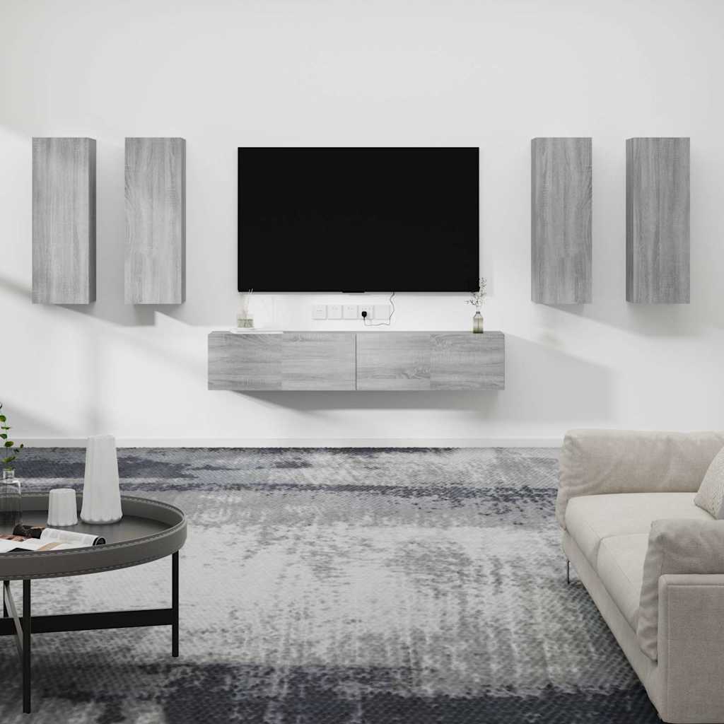 6 Piece TV Cabinet Set Engineered Wood Grey sonoma