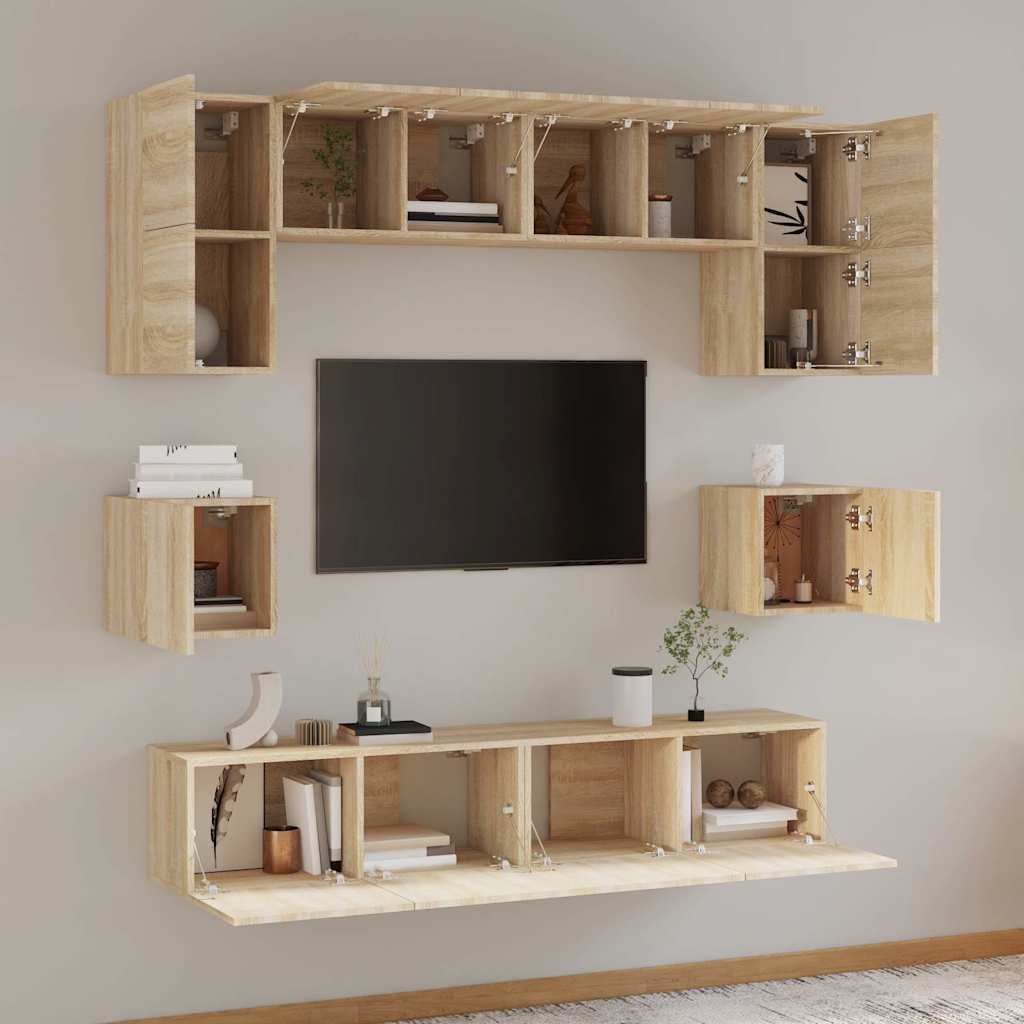 vidaXL 8 Piece TV Cabinet Set Sonoma Oak Engineered Wood 3