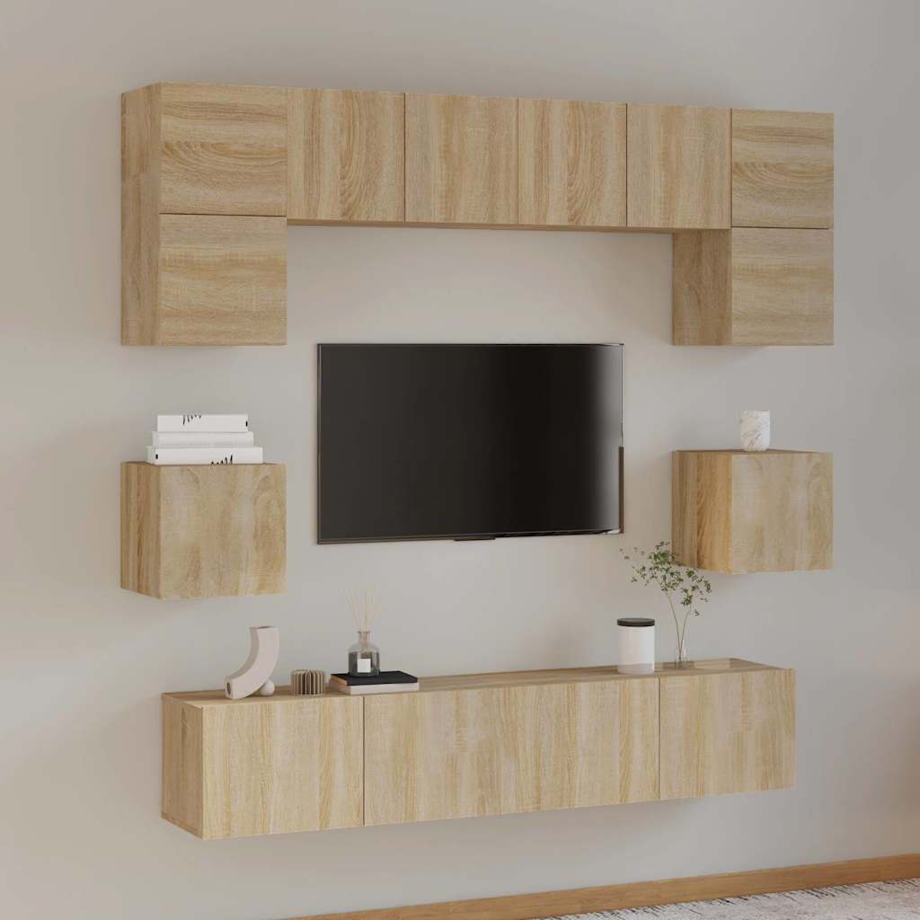 vidaXL 8 Piece TV Cabinet Set Sonoma Oak Engineered Wood 1