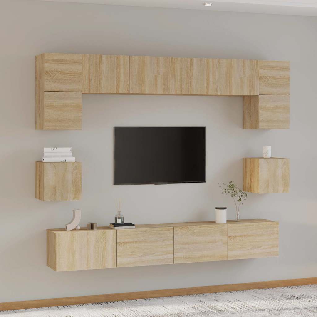 vidaXL 8 Piece TV Cabinet Set Engineered Wood Width 100 cm