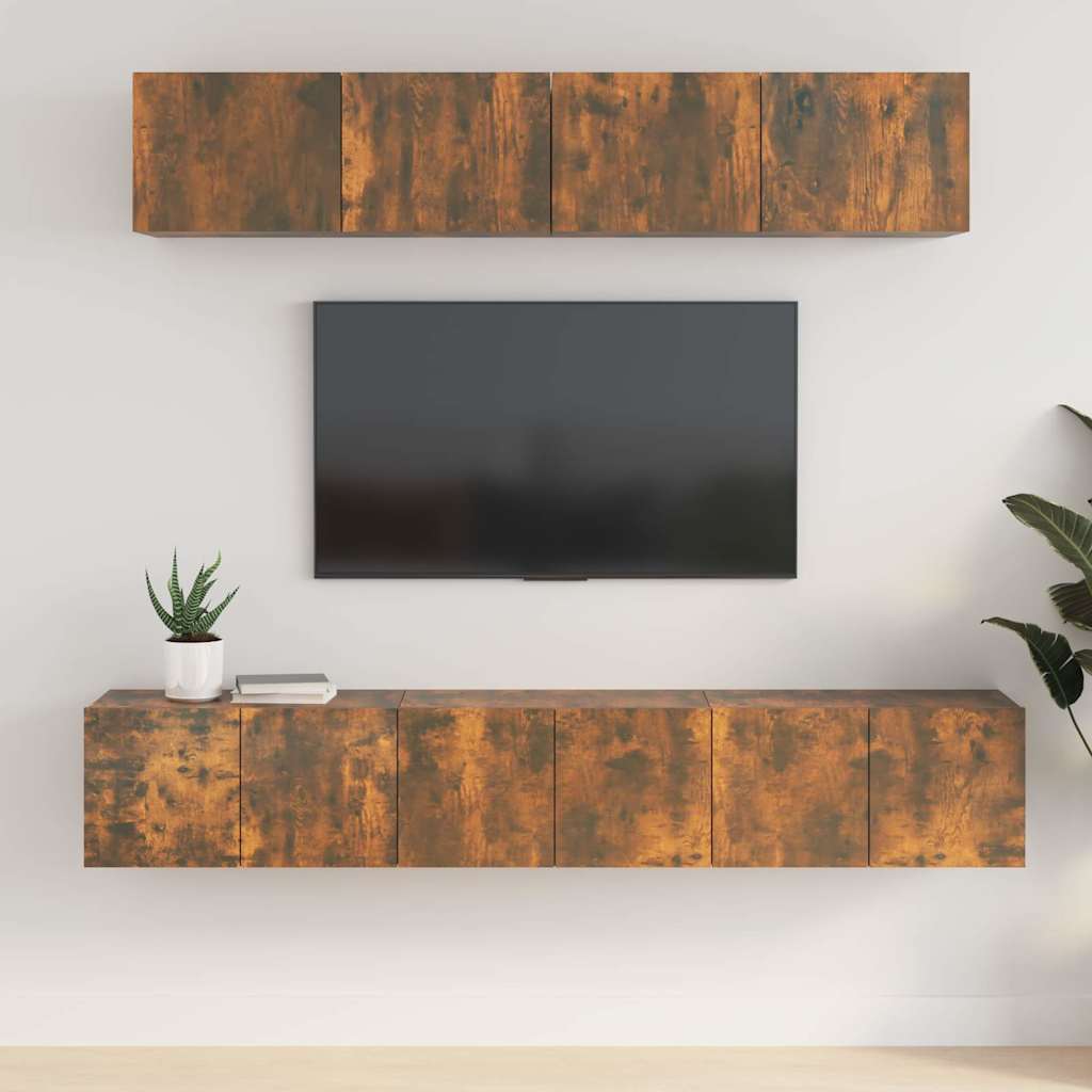 5 Piece TV Cabinet Set Engineered Wood Width 80 cm Smoked oak
