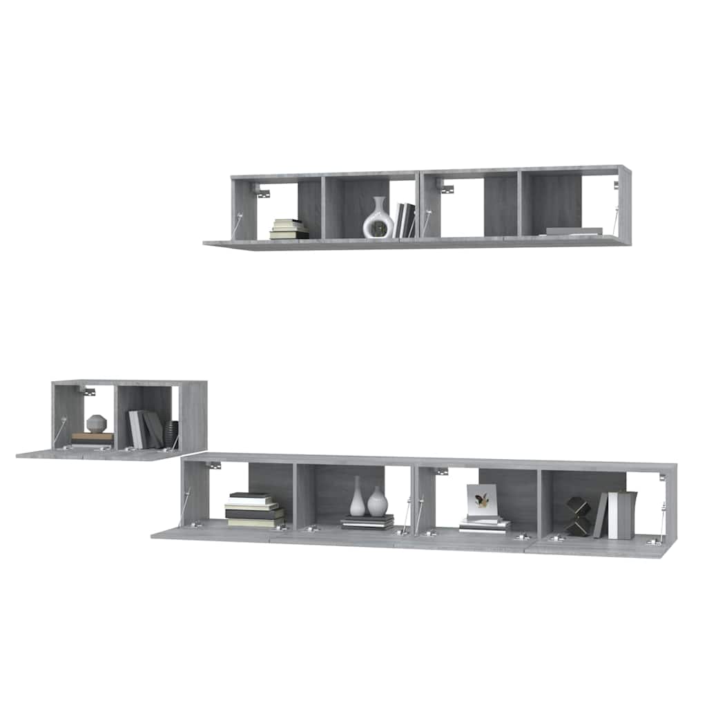 vidaXL 5 Piece TV Cabinet Set Grey Sonoma Engineered Wood 4