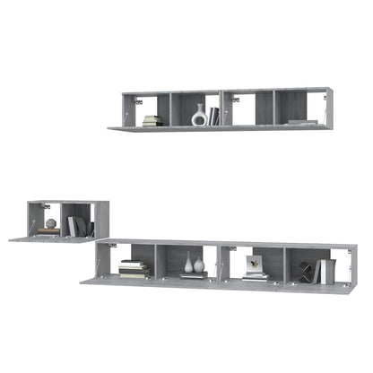vidaXL 5 Piece TV Cabinet Set Grey Sonoma Engineered Wood 4
