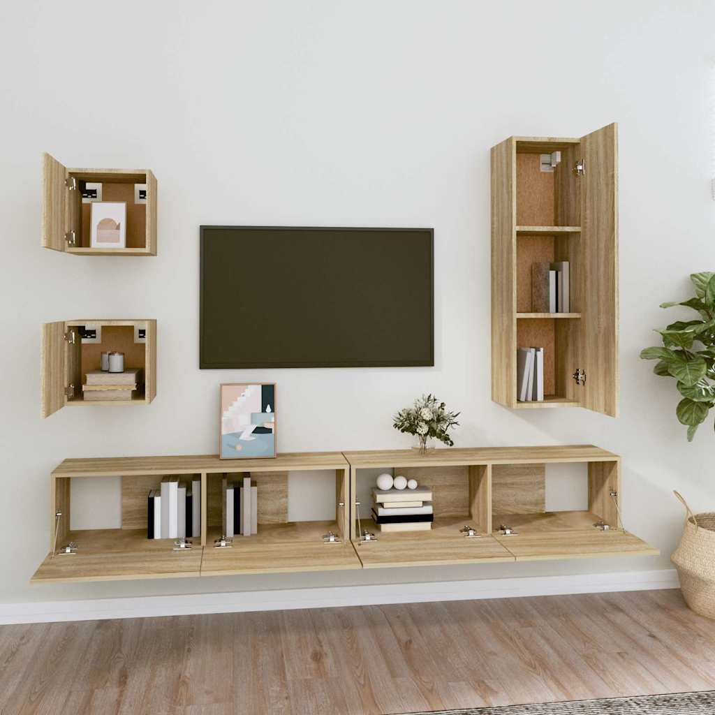 vidaXL 5 Piece TV Cabinet Set Sonoma Oak Engineered Wood 3