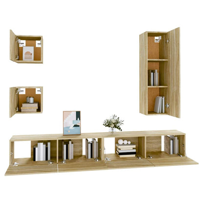 vidaXL 5 Piece TV Cabinet Set Sonoma Oak Engineered Wood 4